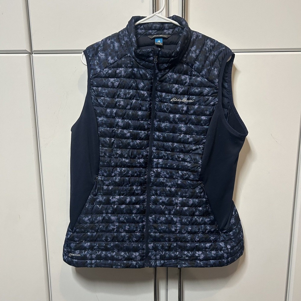 Eddie Bauer StormDown 800 Camo Puffer Vest Navy Blue Pertex Quantum Mens XL
